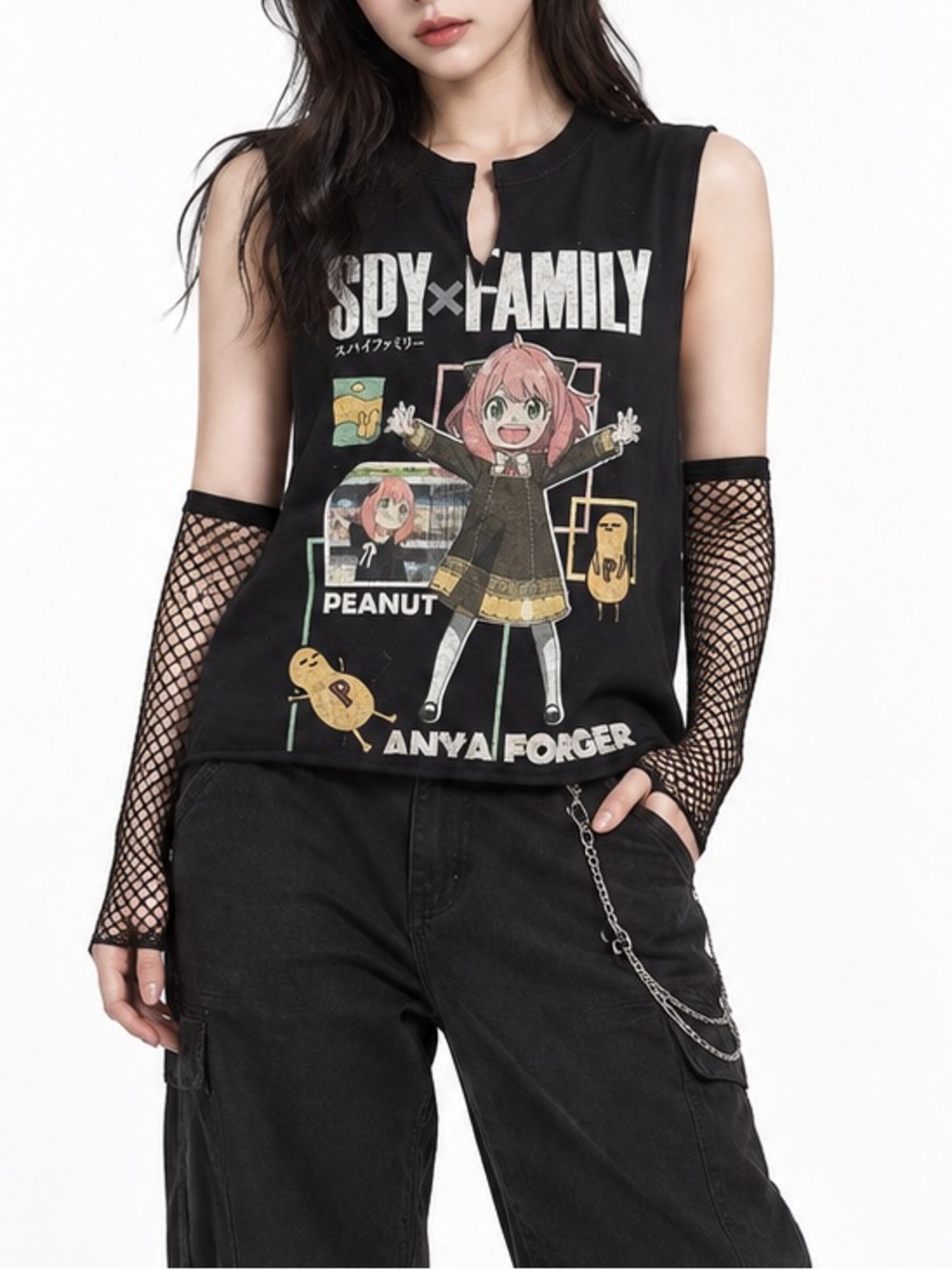 Spy x Family Anya Forger DIY Crop Tank Black Anime Graphic Tee Medium